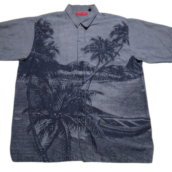 Reynolds & Perry Linen Hawaiian Shirt Gray Mens Sz XL Button Up Short Sleeve - Picture 1 of 13